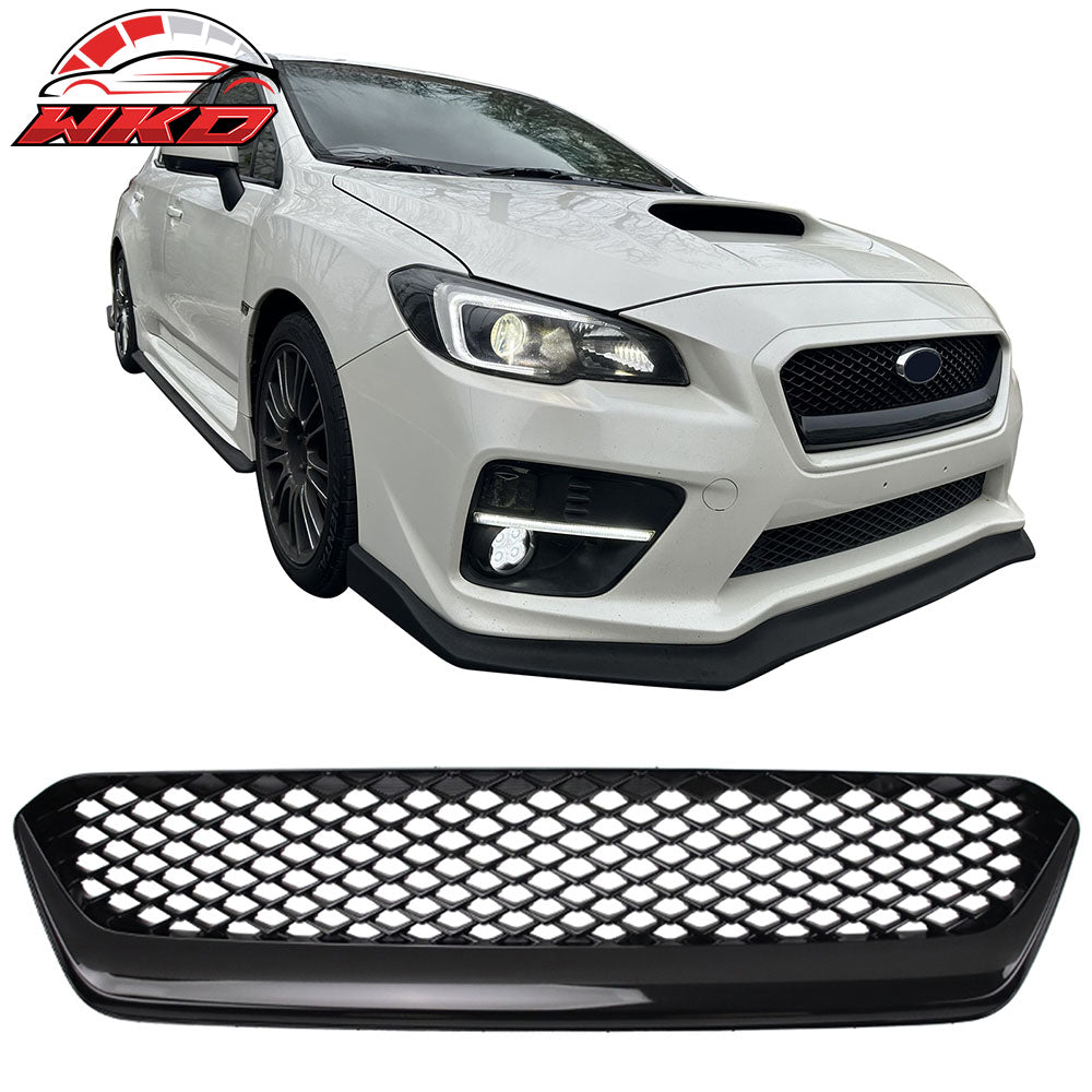 Fits 15-17 Subaru WRX STI JDM Style Front Bumper Upper Grille Gloss Black ABS