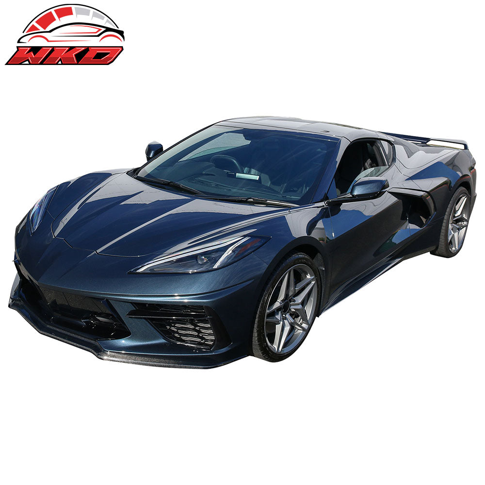 Fits 20-25 Chevy Corvette C8 Z51 Style Carbon Fiber Front Bumper Lip Spoiler 3PC