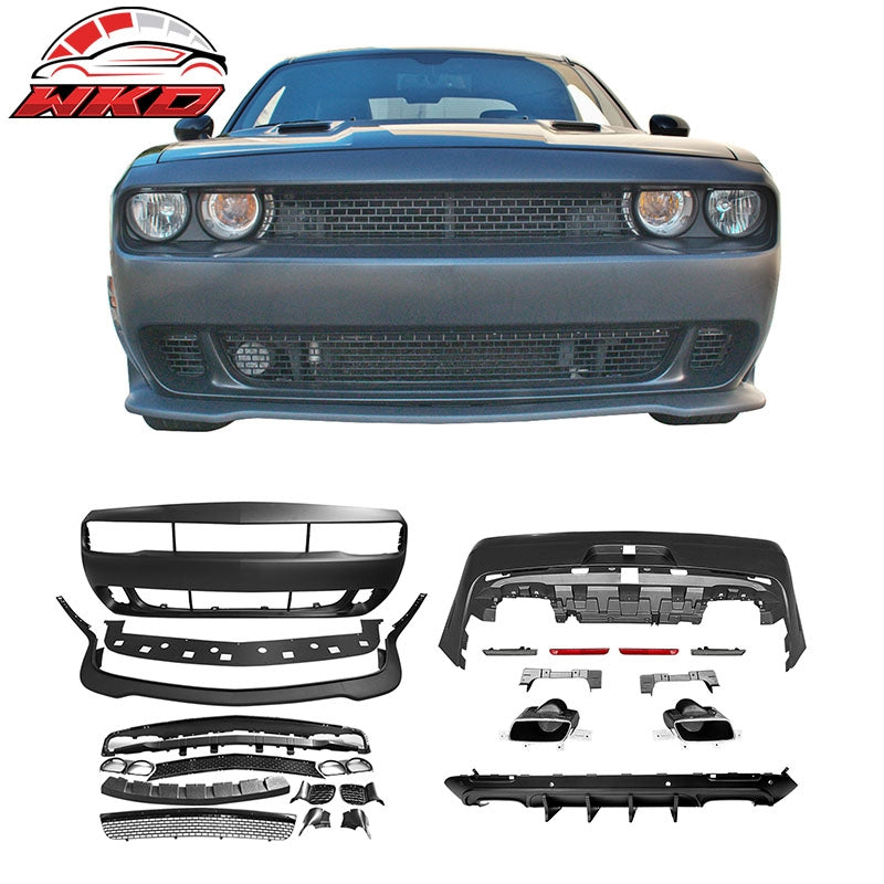 Fits 08-14 Dodge Challenger Front Rear Bumper Cover + Hellcat Lip + V4 Diffuser