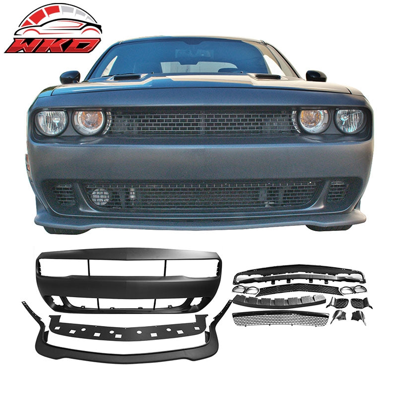 Fits 08-14 Dodge Challenger Front Rear Bumper Cover + Hellcat Lip + V1 Diffuser