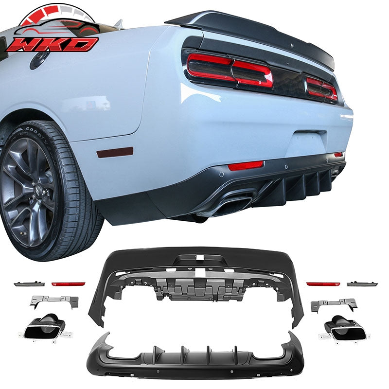 Fits 08-14 Dodge Challenger Front Rear Bumper Cover + Hellcat Lip + V1 Diffuser