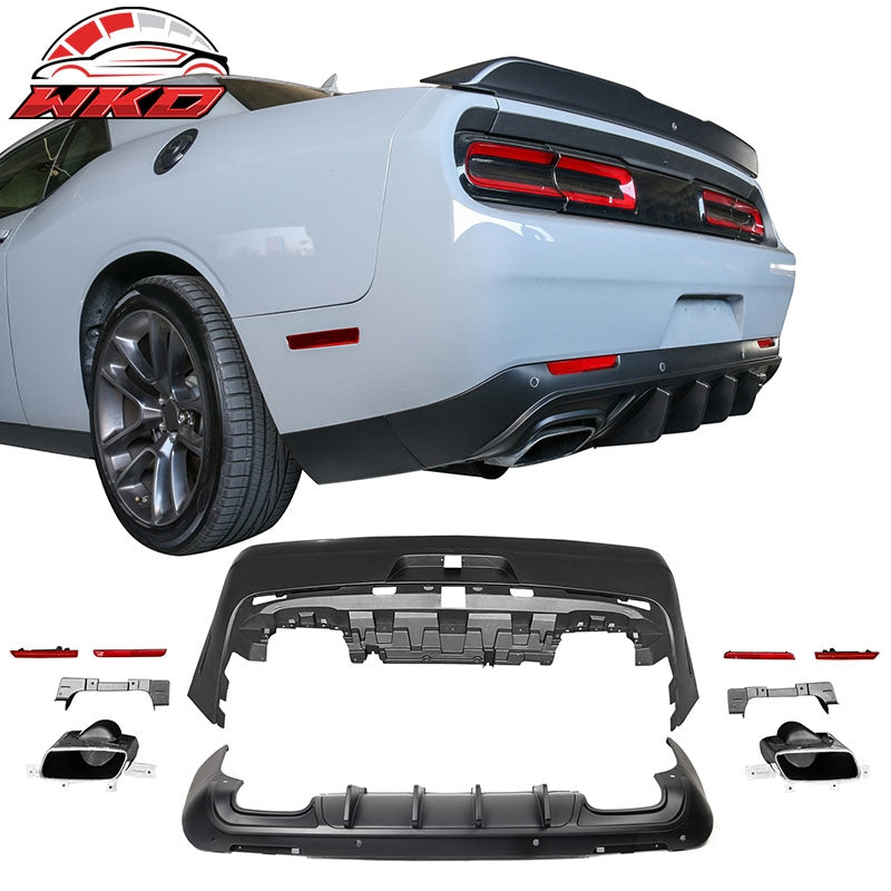 Fits 08-14 Dodge Challenger Front Rear Bumper Cover + Hellcat Lip + V2 Diffuser