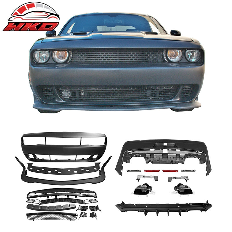 Fits 08-14 Dodge Challenger Front Rear Bumper Cover + Hellcat Lip + V2 Diffuser