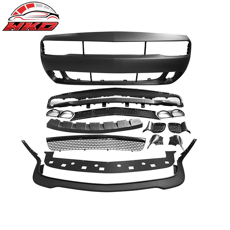 Fits 08-14 Dodge Challenger Front Rear Bumper Cover + Hellcat Lip + V3 Diffuser