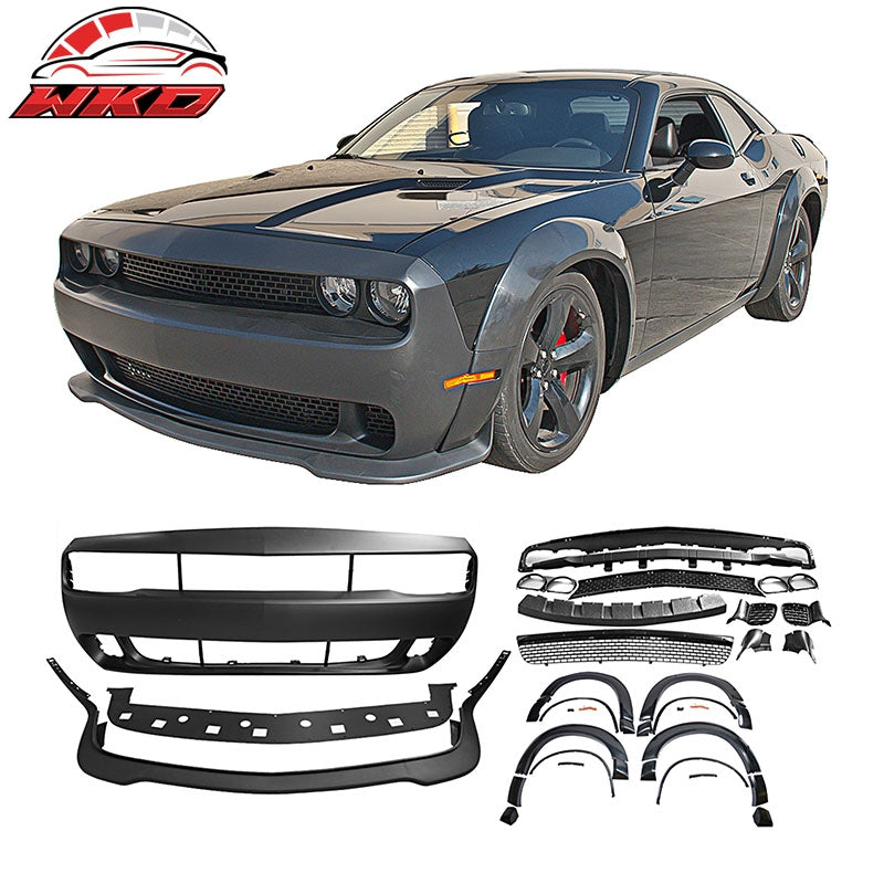 For 08-14 Challenger Front Rear Bumper w/ Lip + Hellcat Fender Flare V1 Diffuser
