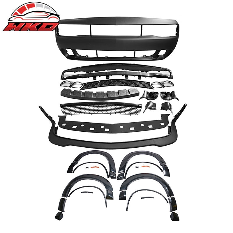 For 08-14 Challenger Front Rear Bumper w/ Lip + Hellcat Fender Flare V2 Diffuser