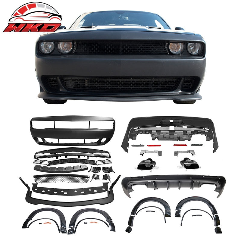 For 08-14 Challenger Front Rear Bumper w/ Lip + Hellcat Fender Flare V2 Diffuser
