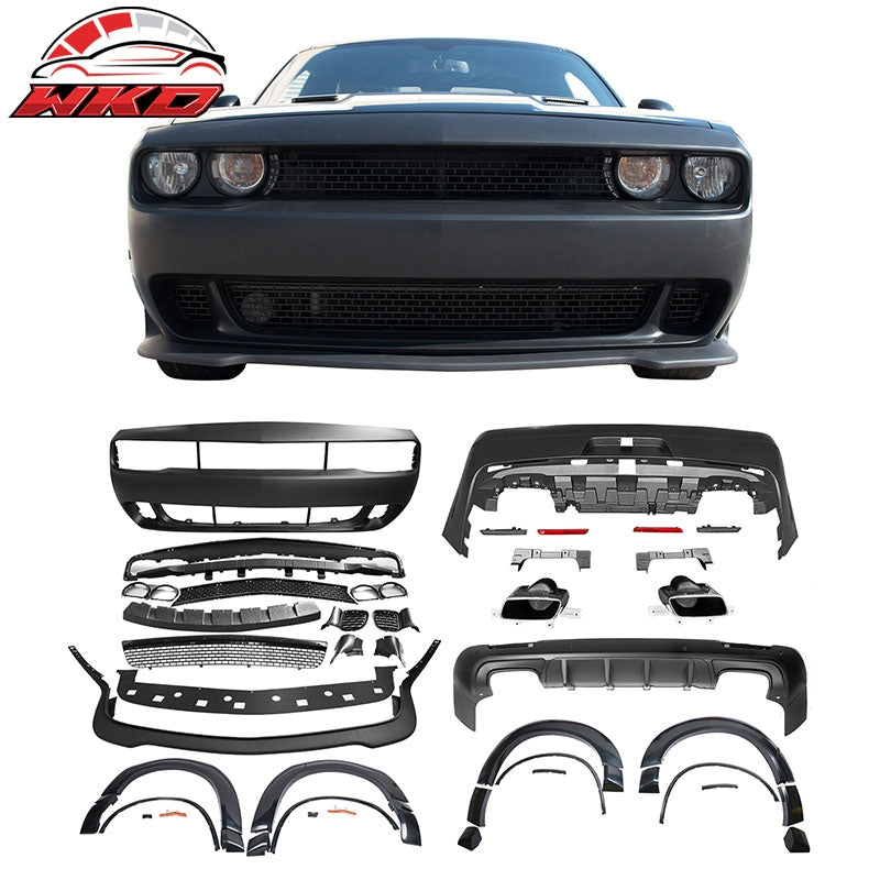 For 08-14 Challenger Front Rear Bumper w/ Lip + Hellcat Fender Flare V3 Diffuser