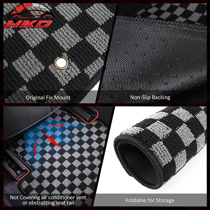 Fits 11-23 Charger Chrysler 300 Floor Mats Carpets Checkered Black Gray Plaid