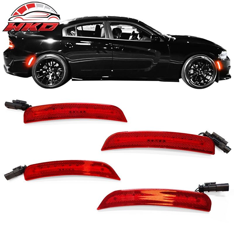 Fits 15-23 Dodge Charger Front & Rear LED Side Marker Lights Lamps Red Lens 4PCS