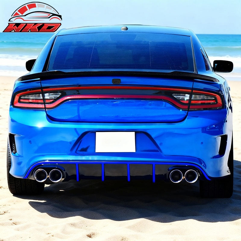 Fits 15-23 Charger SRT Quad Exhaust Rear Diffuser with Blue Reflective Tape