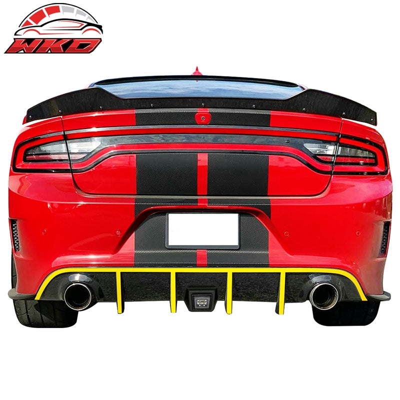 Fits 15-23 Charger SRT Rear Diffuser w/ Smoke LED Lamp & Yellow Reflective Tape