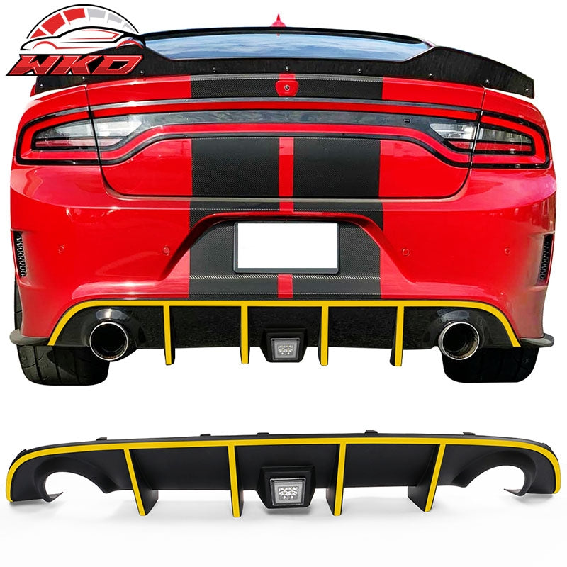 Fits 15-23 Charger SRT Rear Diffuser w/ Clear LED Lamp & Yellow Reflective Tape