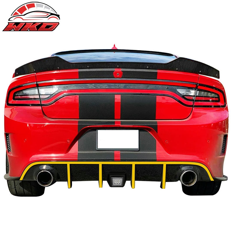 Fits 15-23 Charger SRT Rear Diffuser w/ Clear LED Lamp & Yellow Reflective Tape