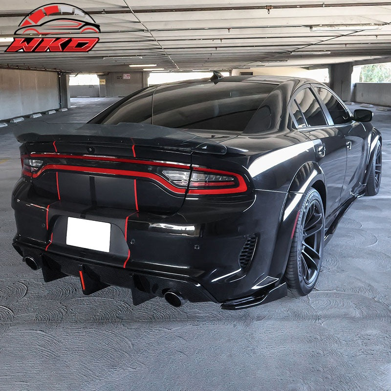 Fits 20-23 Dodge Charger Widebody IKON Rear Diffuser W/LED PP Carbon Fiber Print