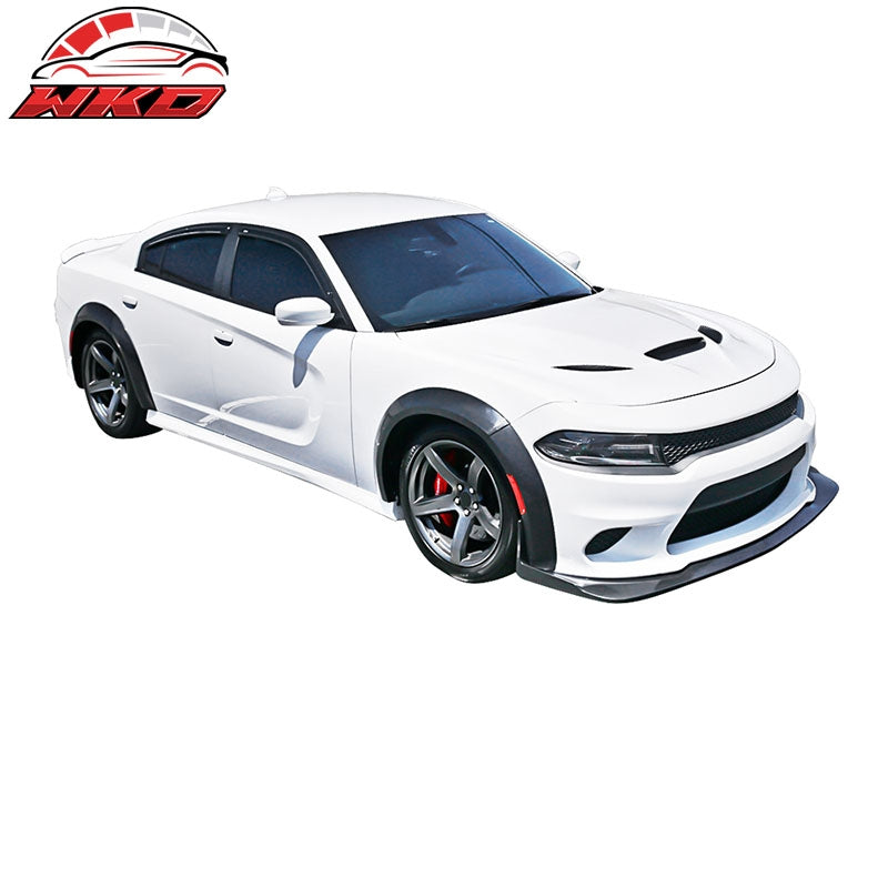 Fits 15-23 Dodge Charger Widebody Style Gloss Front Bumper Lip + Fender Flares