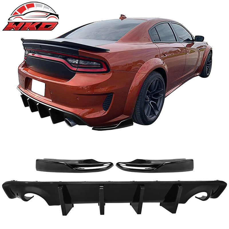 Fits 20-23 Charger Widebody IKON PP Gloss Black Rear Diffuser + Apron Spats - PP