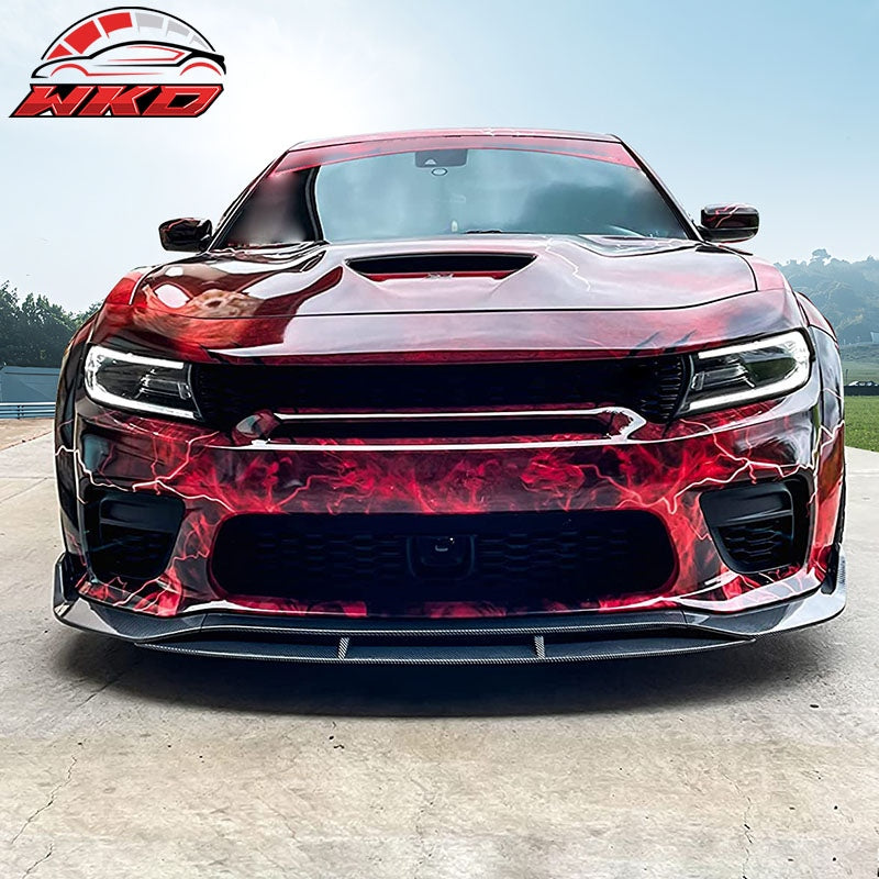 Fits 20-23 Charger Widebody IKON V2 Carbon Fiber Print Front Bumper Lip ABS 4PCS