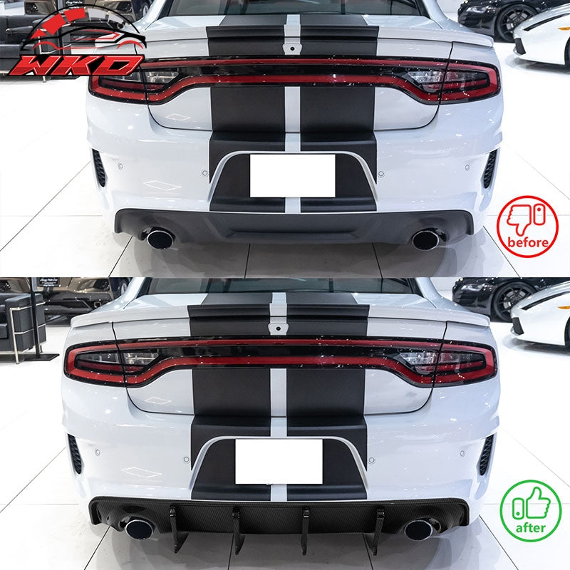 Fits 20-23 Charger Widebody IKON V3 Style Carbon Fiber Print Rear Diffuser 2PCS