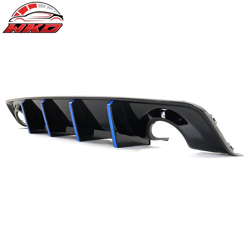 Fits 20-23 Charger Widebody Gloss Black Rear Diffuser PP W/ Blue Reflective Tape
