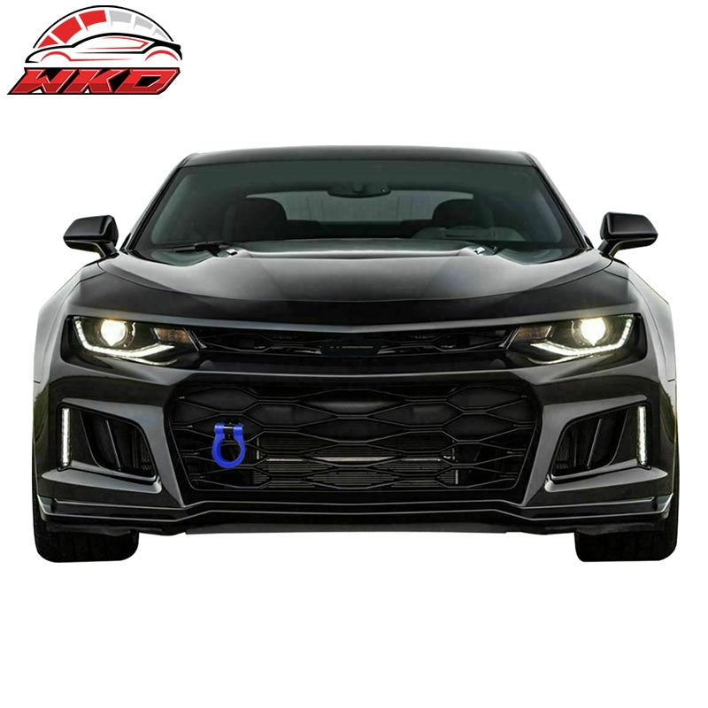 Fits 16-24 Chevy Camaro Front Tow Hook Bar Black Pole and Blue Circle - Aluminum