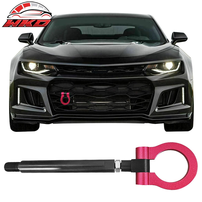 Fits 16-24 Chevy Camaro Front Tow Hook Bar Black Pole and Red Circle - Aluminum