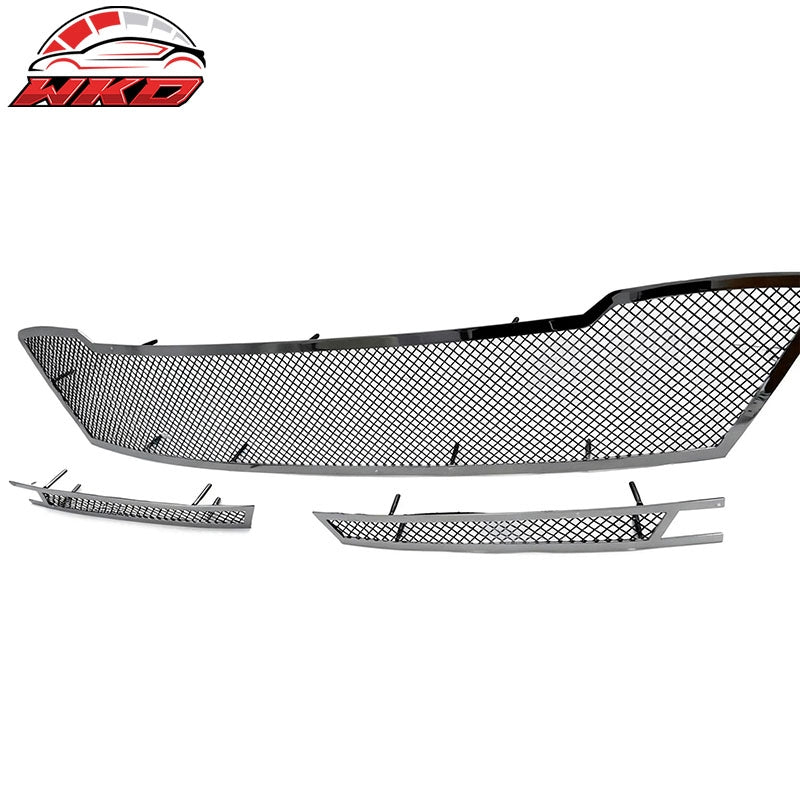 Fits 16-17 Chevrolet Camaro Mesh Style Front Upper + Lower Grille Insert Chrome