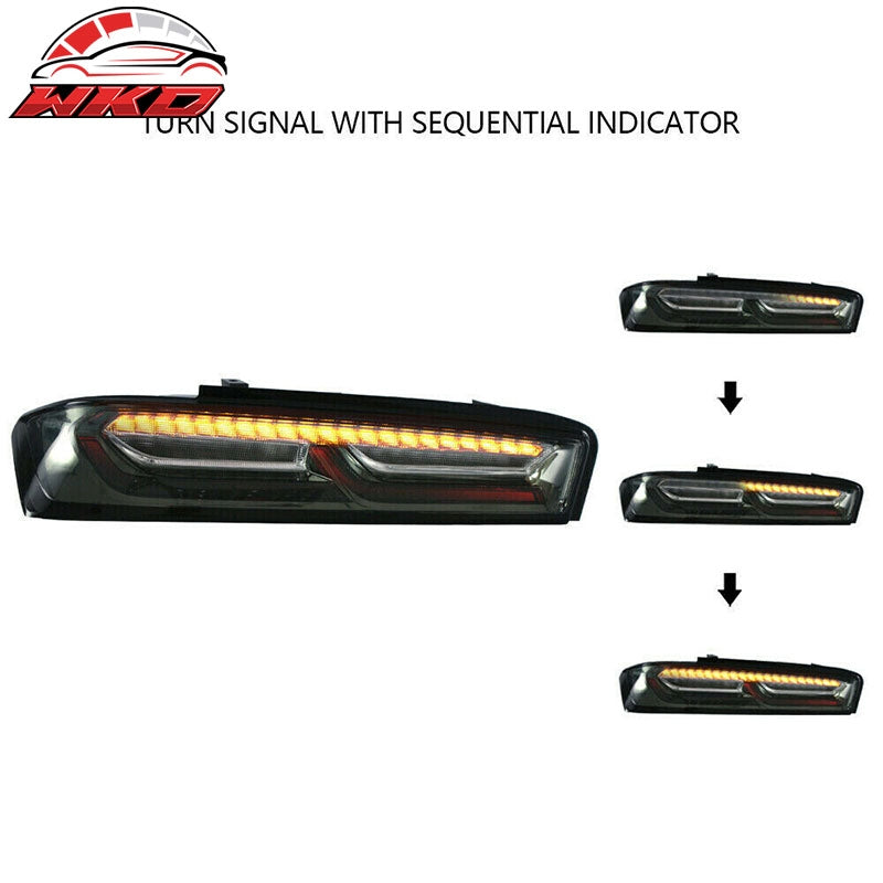 Fits 16-18 Chevy Camaro Sequential Turn Signal LED Tail Lights 2PC - Smoke Clear
