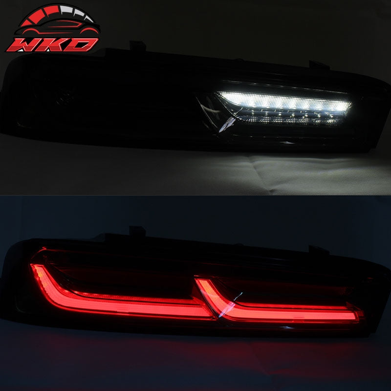 Fits 16-18 Chevy Camaro Sequential Turn Signal LED Tail Lights 2PC - Smoke
