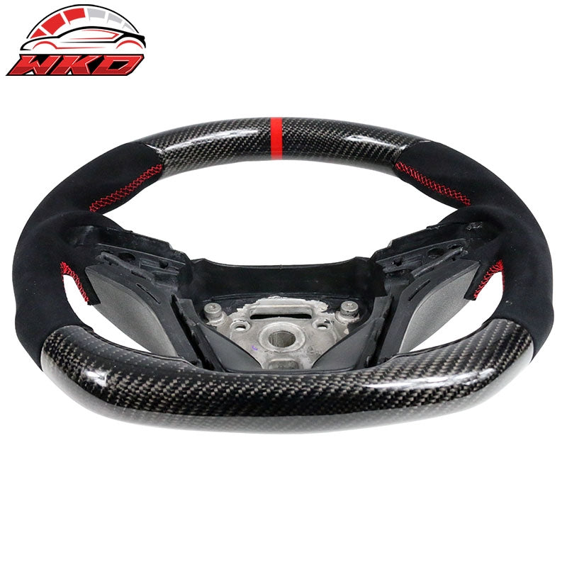 Fit 12-15 Camaro Steering Wheel Carbon Fiber Alcantara Red Stitch & Indicator