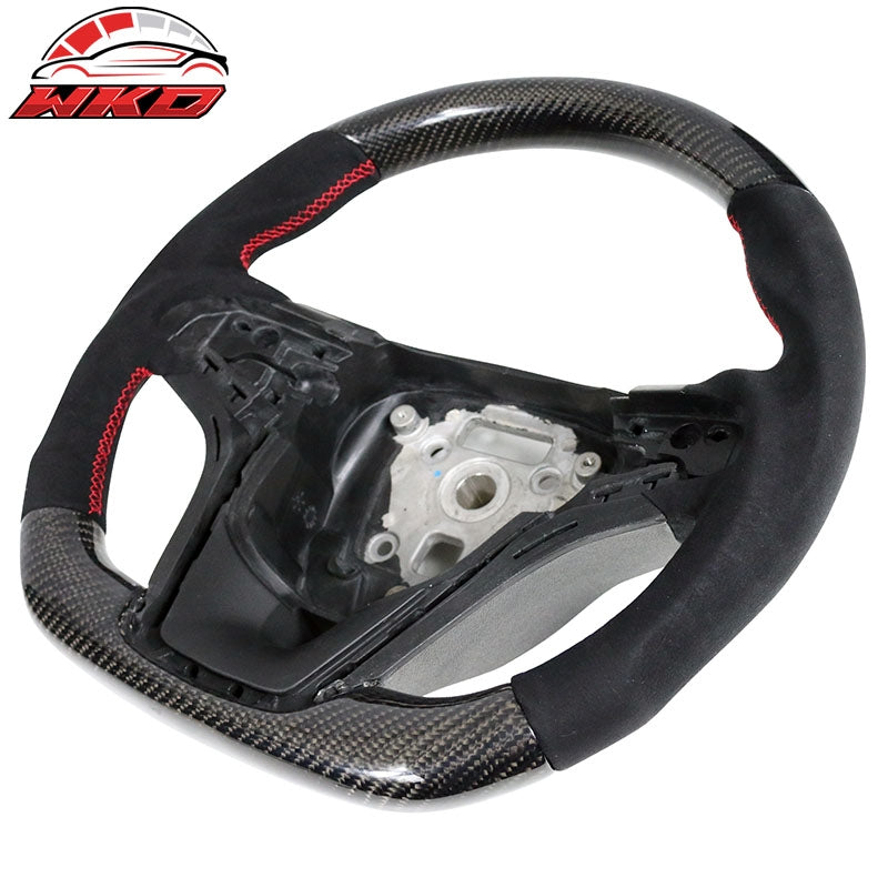 Fit 12-15 Camaro Steering Wheel Carbon Fiber Alcantara Red Stitch