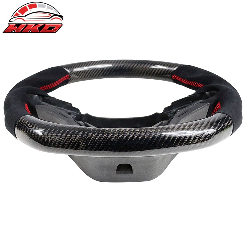 Fit 12-15 Camaro Steering Wheel Carbon Fiber Alcantara Red Stitch