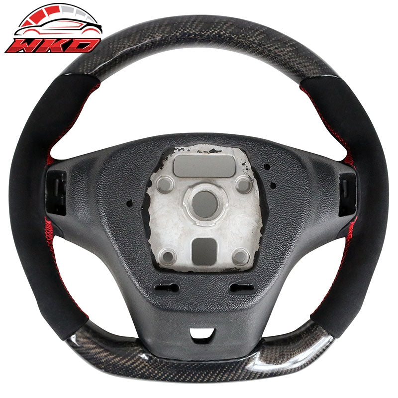 Fit 12-15 Camaro Steering Wheel Carbon Fiber Alcantara Red Stitch