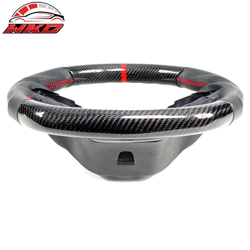 Fit 12-15 Chevy Camaro Carbon Fiber Steering Wheel w/ Red Stitch & Indicator