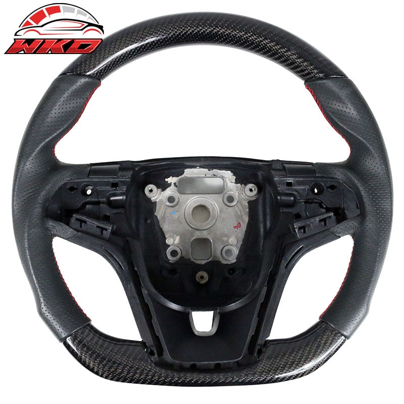 Fit 12-15 Chevy Camaro Steering Wheel Carbon Fiber Leather Red Stitch