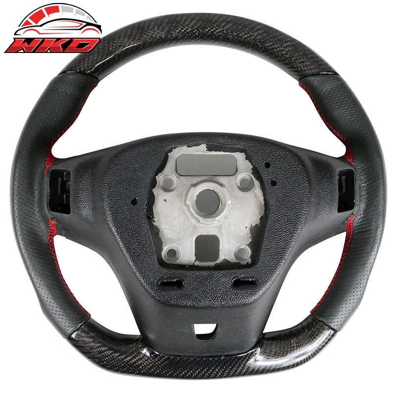 Fit 12-15 Chevy Camaro Steering Wheel Carbon Fiber Leather Red Stitch