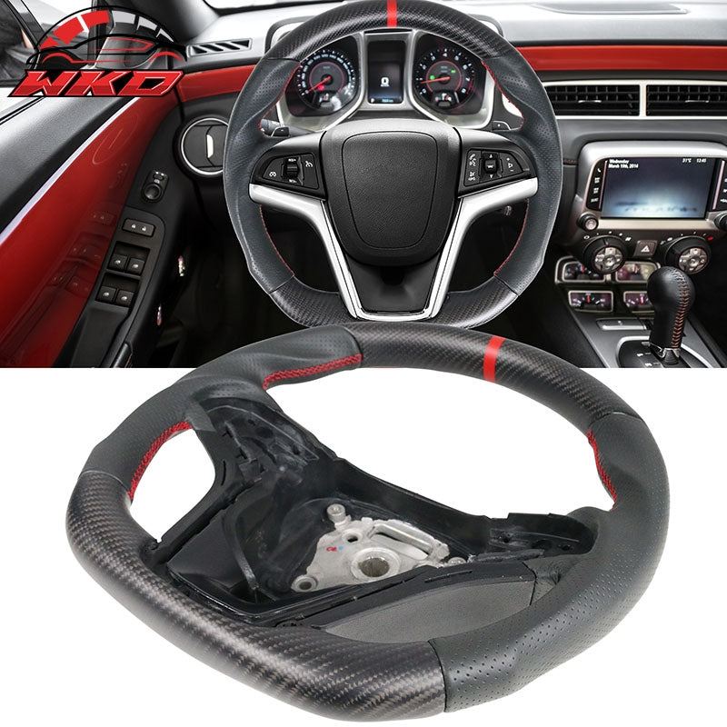 Fit 12-15 Chevy Camaro Steering Wheel Matte Carbon Fiber Leather