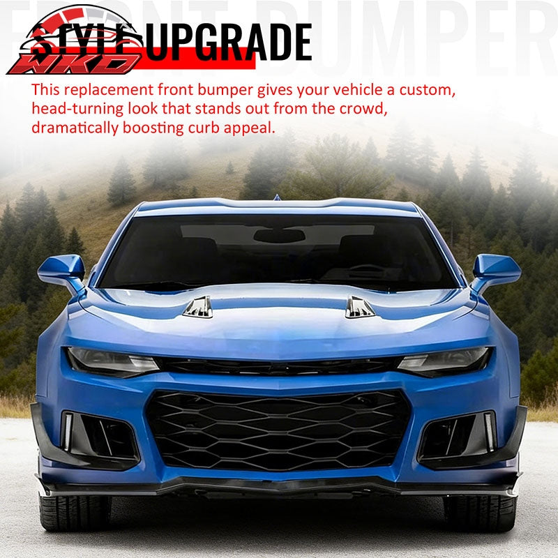 Fits 16-18 Chevrolet Camaro ZL1 Style Front Bumper Conversion Gloss Black Canard