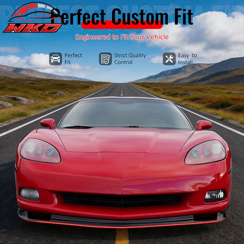 Fits 05-13 Chevrolet Corvette C6 Base ZR1 Style Front Bumper Lip Gloss Black 3PC