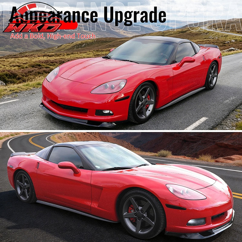 Fits 05-13 Chevrolet Corvette C6 Base ZR1 Style Front Bumper Lip Gloss Black 3PC