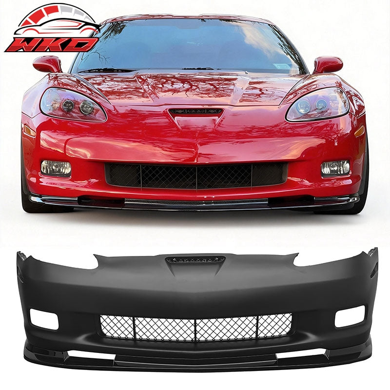 Wholesale 06-13 Chevrolet Corvette C6 Front Bumper Cover Z06 Style w/ Gloss Black Lip