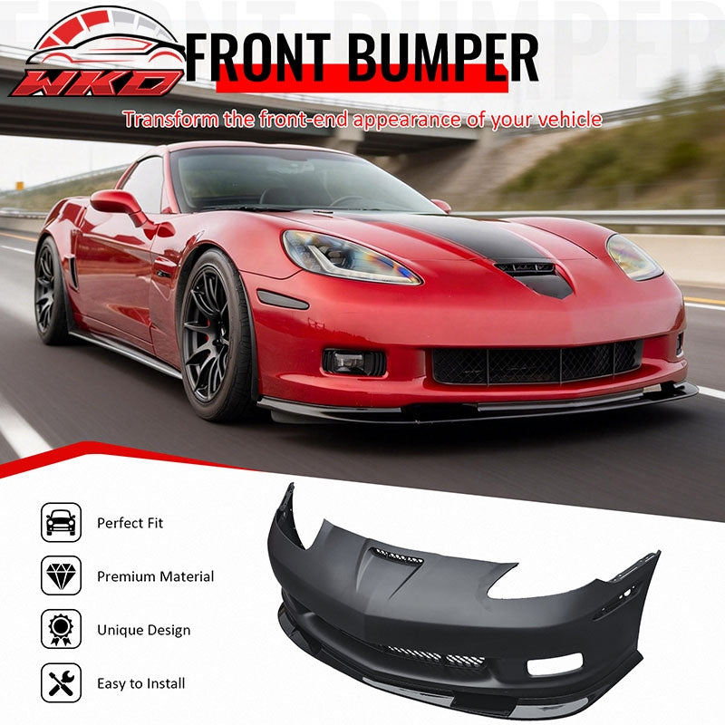 Fits 06-13 Chevrolet Corvette C6 Front Bumper Cover Z06 Style w/ Gloss Black Lip