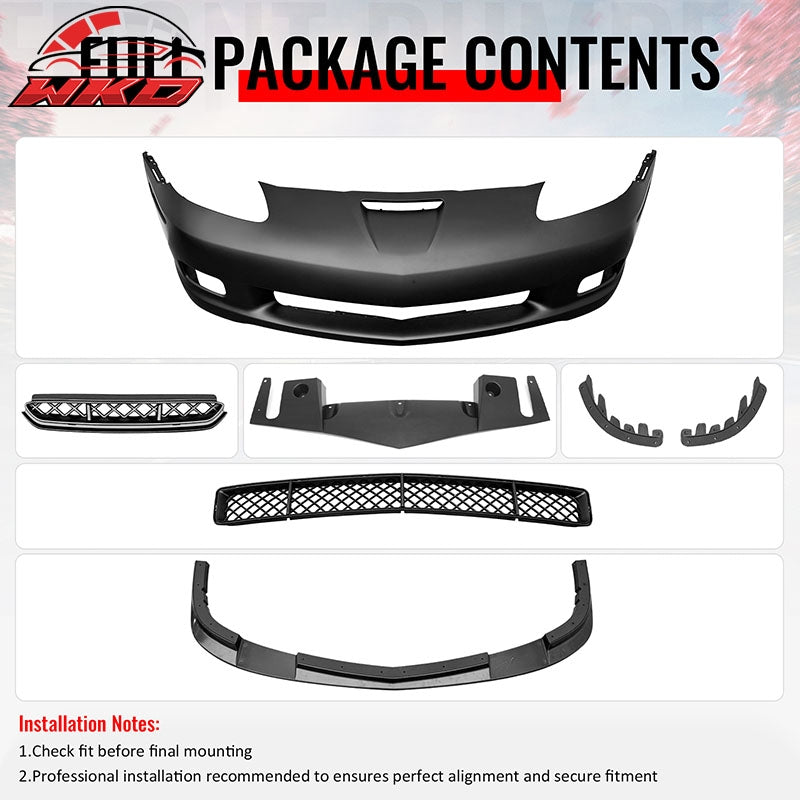 Fits 06-13 Chevrolet Corvette C6 Front Bumper Cover Z06 Style w/ Gloss Black Lip