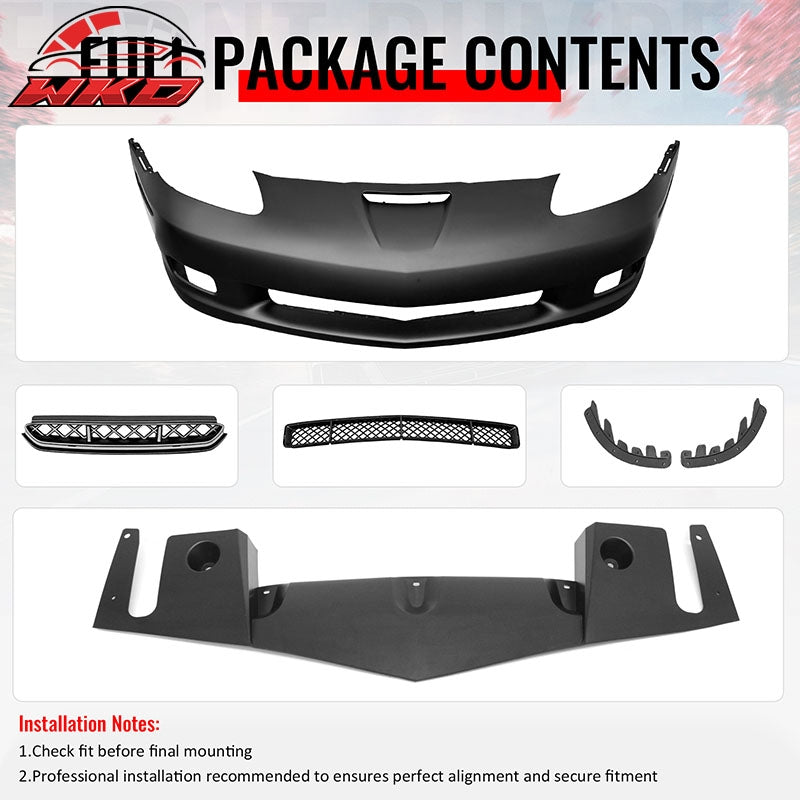 For 06-13 Chevrolet Corvette C6 Front Bumper Cover Z06 Style Conversion Assembly