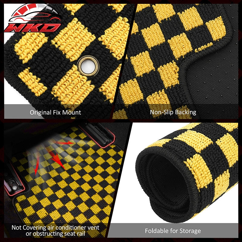 Fits 97-04 Chevrolet Corvette Car Floor Mats Checkered Carpet Black Yellow Plaid