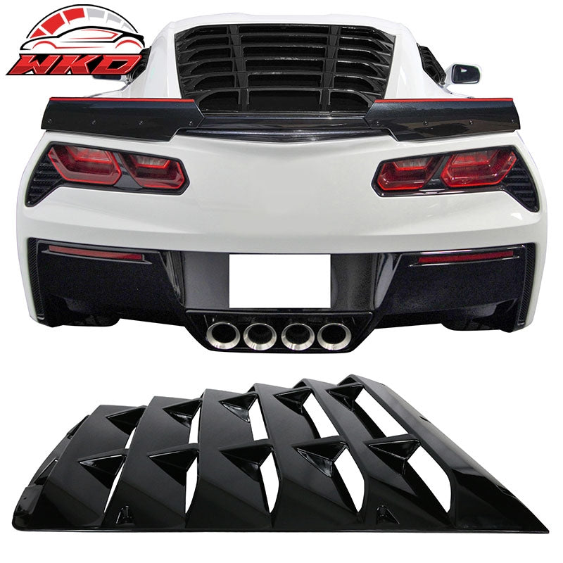 Fits 14-19 Chevy Corvette C7 Gloss Black Rear Window Louver Rain Wind Guard ABS