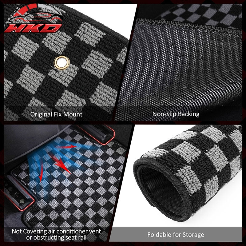 For 08-16 Chevrolet Cruze Floor Mats Non-Slip Carpets Checkered Black Gray Plaid