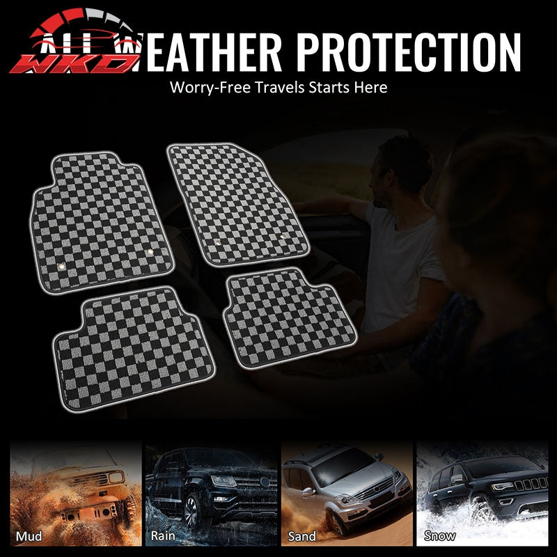 For 08-16 Chevrolet Cruze Floor Mats Non-Slip Carpets Checkered Black Gray Plaid