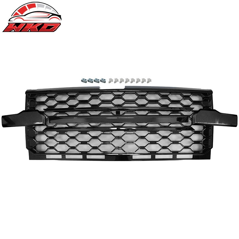 For 2019-2021 Chevrolet Silverado 1500 Gloss Black Front Bumper Hood Mesh Grille