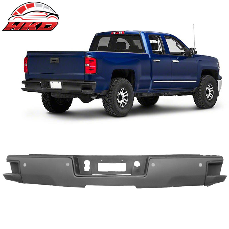 Fits 14-19 Silverado GMC Sierra Unpainted Rear Step Bumper w/ Sensor Holes
